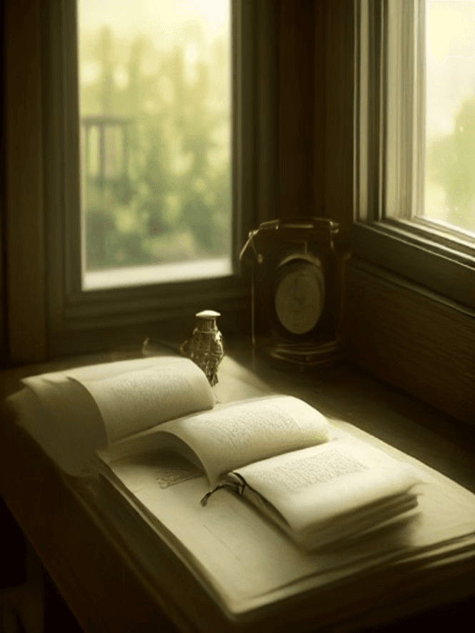 Still life of reading glasses resting on an open book with dried flowers — sample portrait placeholder